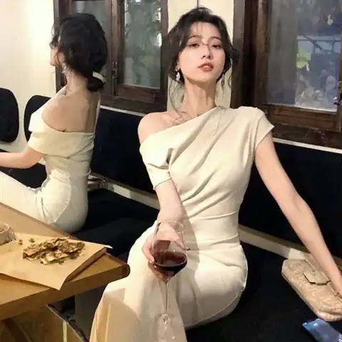 Dresses Women Office Ladies Elegant French Style Solid Tunic All-match Off-shoulder Fashion Design Summer Casual Mujer Vestidos