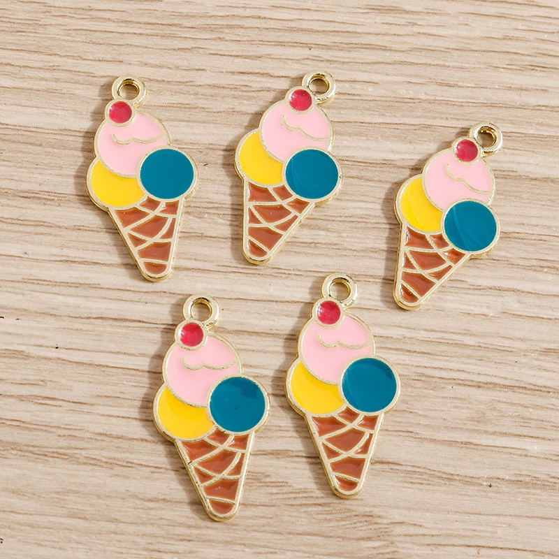 

10pcs 13x25mm Cute Alloy Enamel Summer Ice Cream Charms for Making Earrings Pendants Necklaces DIY Bracelets Jewelry Findings