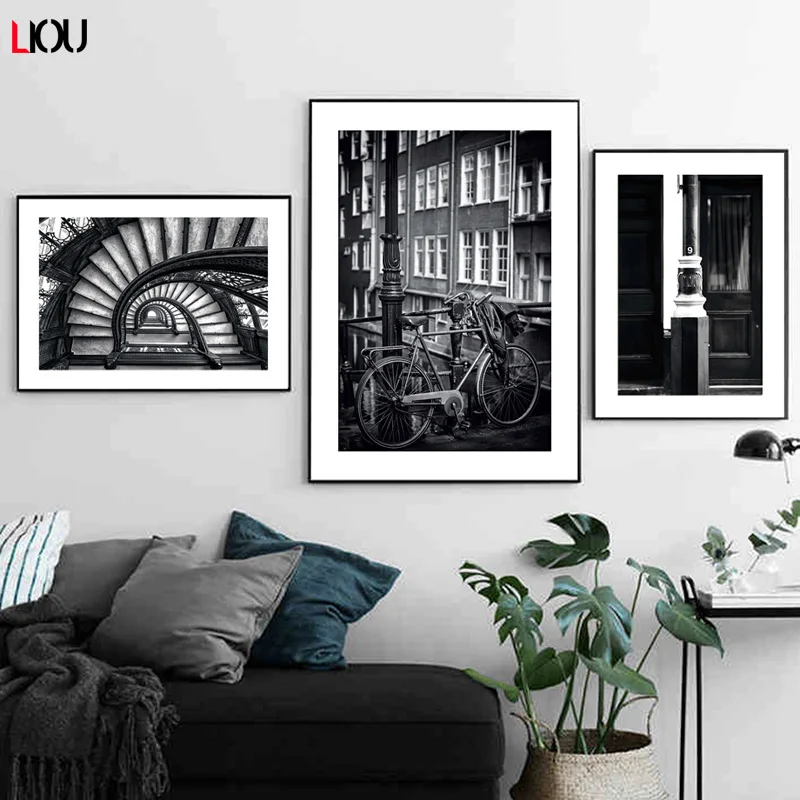 Черно-белый модный постер уличный пейзаж абстрактная настенная живопись на