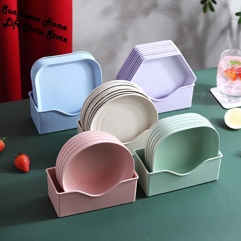 

5Pcs Snacks Fruit Kitchen Kids Adult Biodegradable Dinner Extra Large Lightweight Unbreakable Microwave Wheat Straw Plate Family