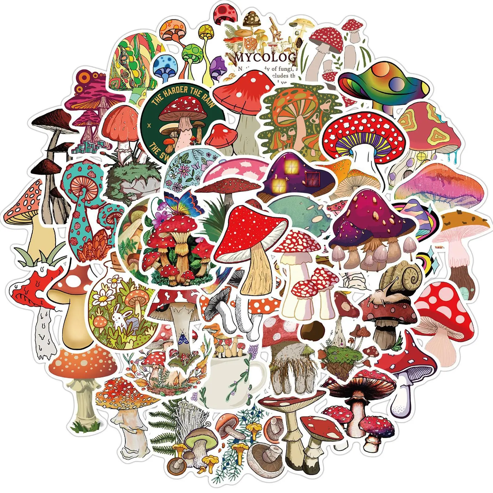 

50pcs Kawaii Paper Sticker Set Planet Coffee Flower Leaves Butterfly Mushroom Decorative Stickers For Srapbooking Album Planner