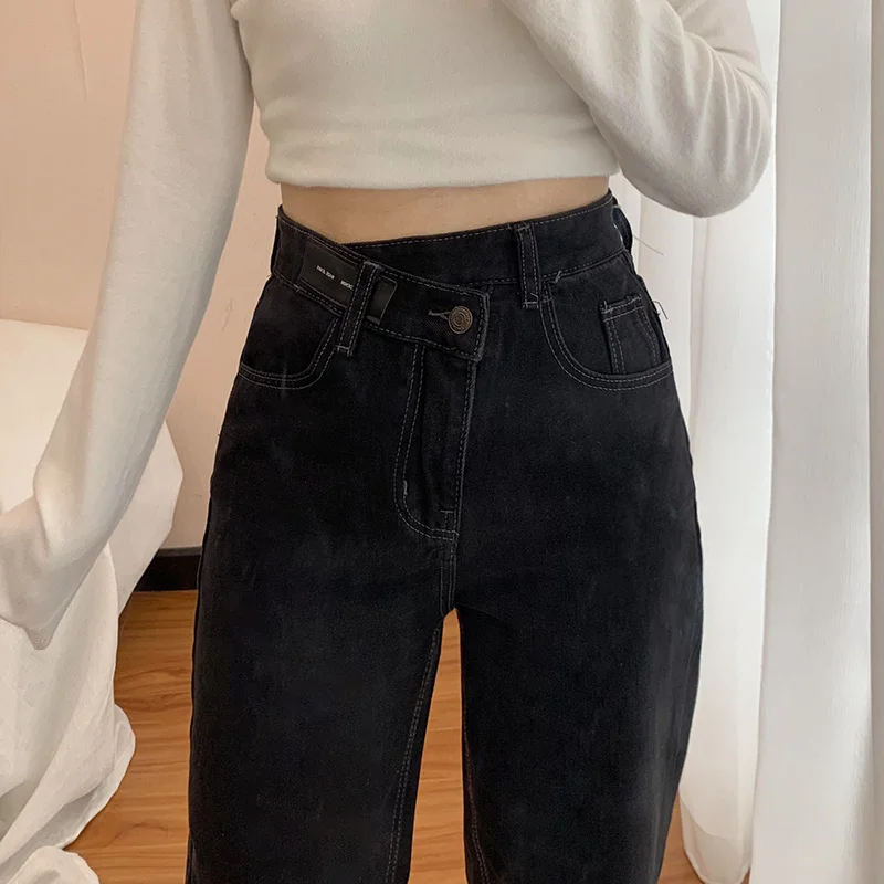 

N1902 New high waist slimming loose jeans women's small straight trousers jeans