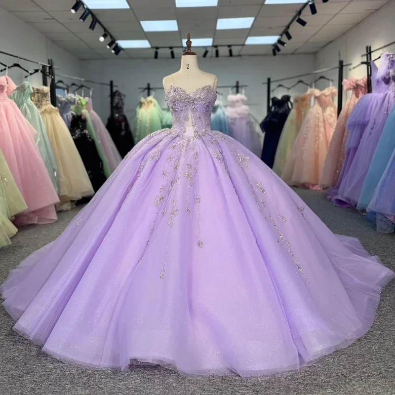 Angelsbridep Индивидуальное сиреневое сладкое бальное платье Quinnceanera Платья Блестящий