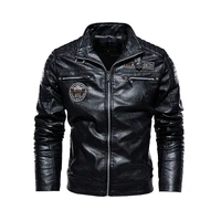 new leather jacket men winter fleece motorcycle jacket male stand collar casual windbreaker ropa de hombre slim coat