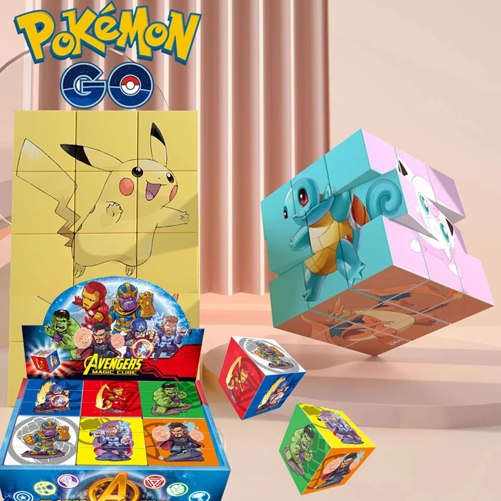 Покемон Пикачу Мстители Человек-паук Замороженные Мультфильмы Детский игрушечный Кубик Рубика Раннее детское развитие интеллекта