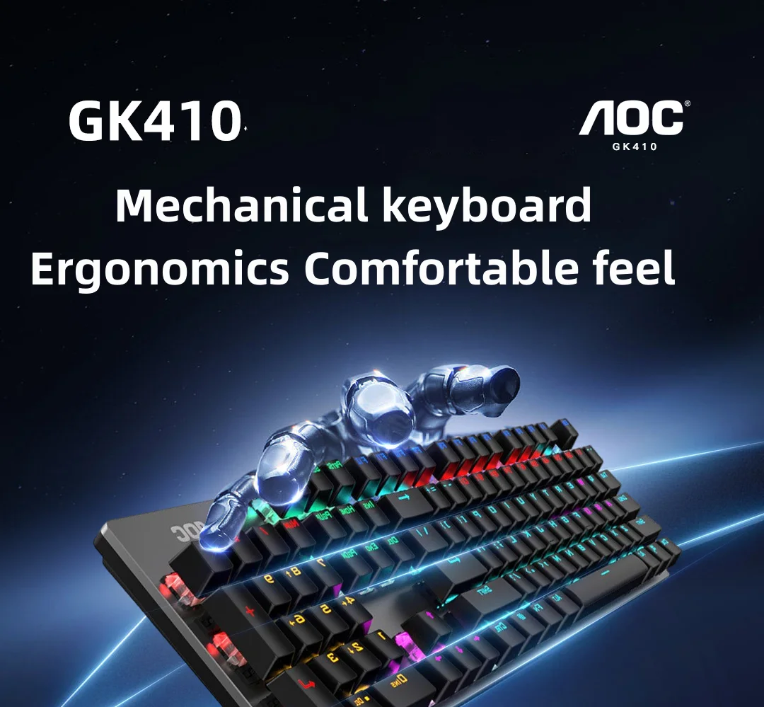Фото Механическая клавиатура AOC GK410 с 130B мышью, синяя, черная, переключаемая, игровая, полная клавиша, максимальный игровой опыт, пластиковая панель №3