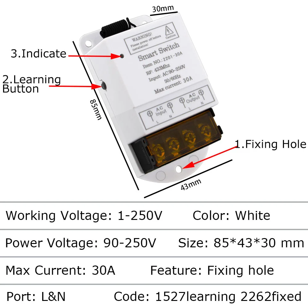 110V 220V 30A Беспроводной выключатель света 433MHz дальнего дистанционного управления