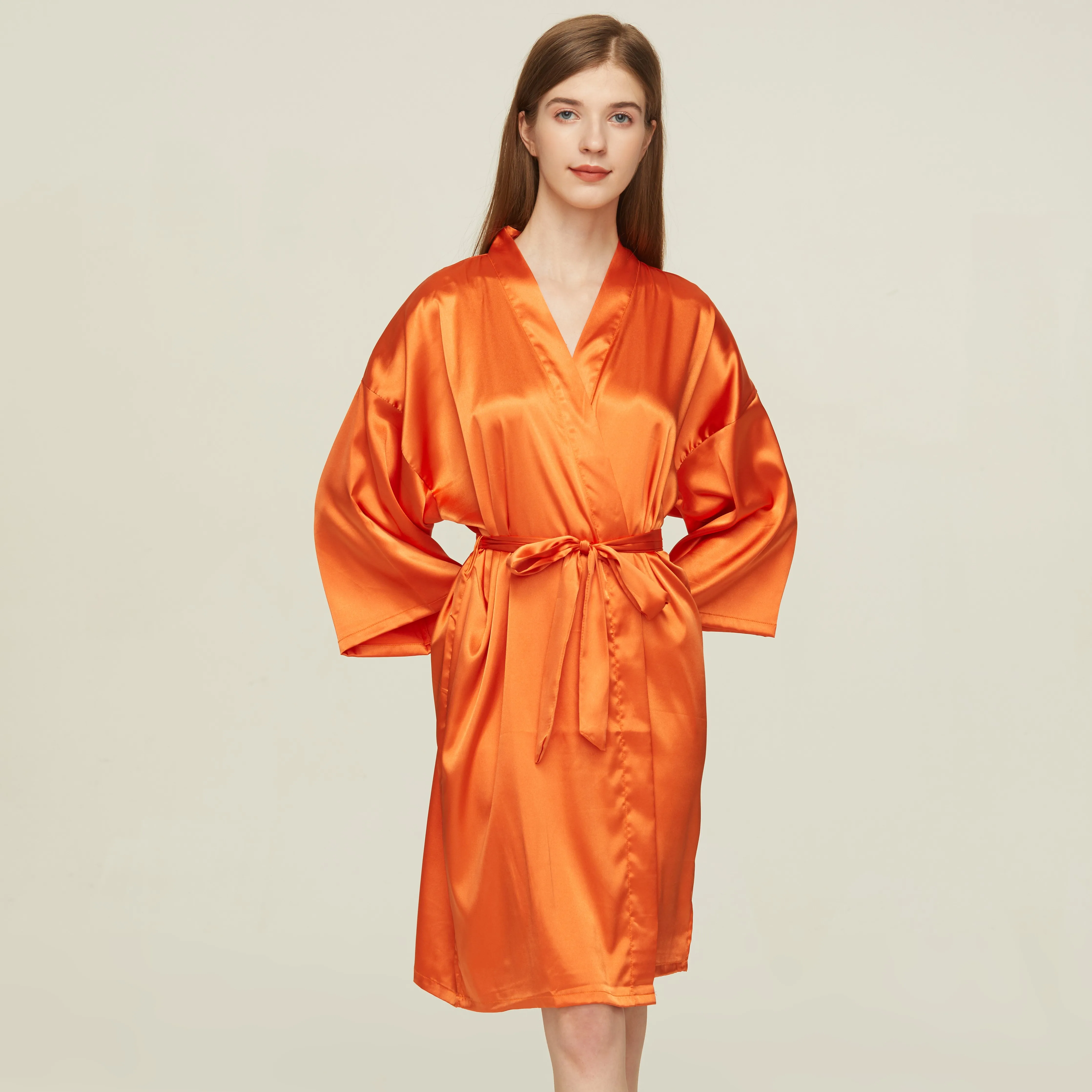 Bride Bridesmaid Robes Satin Solid Robe Orange Silk Robes for Women Ladies Satin Robe Women Wedding Robes