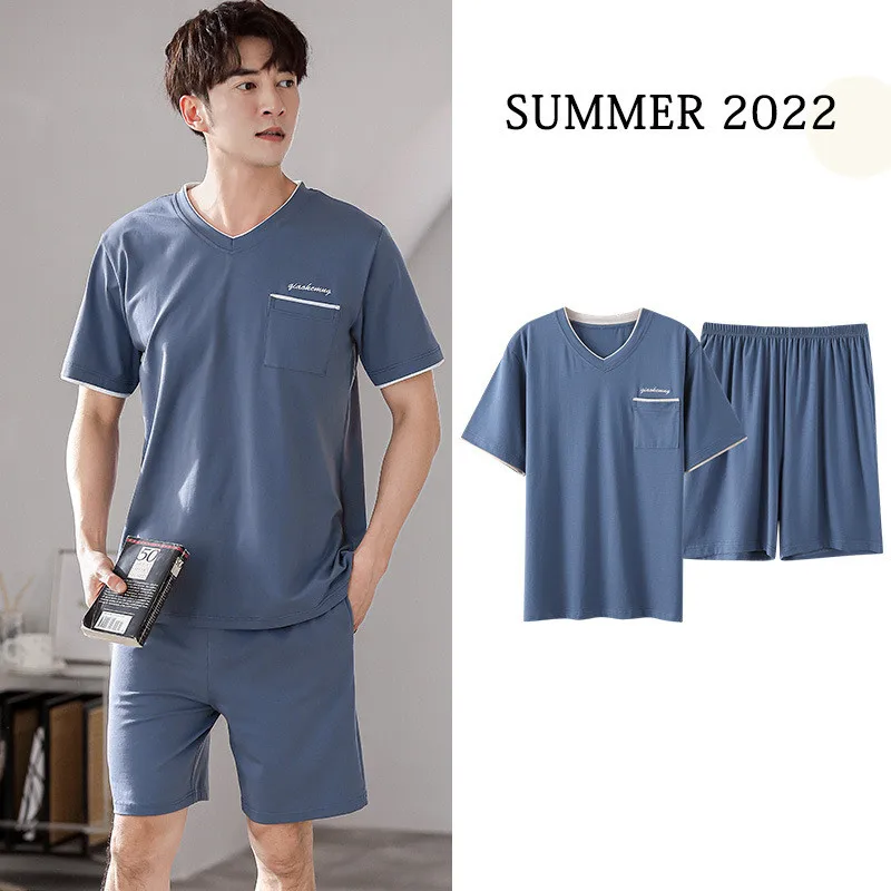 Men's Pajamas 2022 Summer New Modal Cotton Short-sleeved Shorts Home Wear Pijamas Two-piece Boy Thin Ice Silk Sleepwear Set