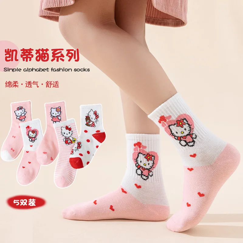 Носки Hello Kitty для девочек 5 пар милые удобные и приятные кожи дышащие впитывающие