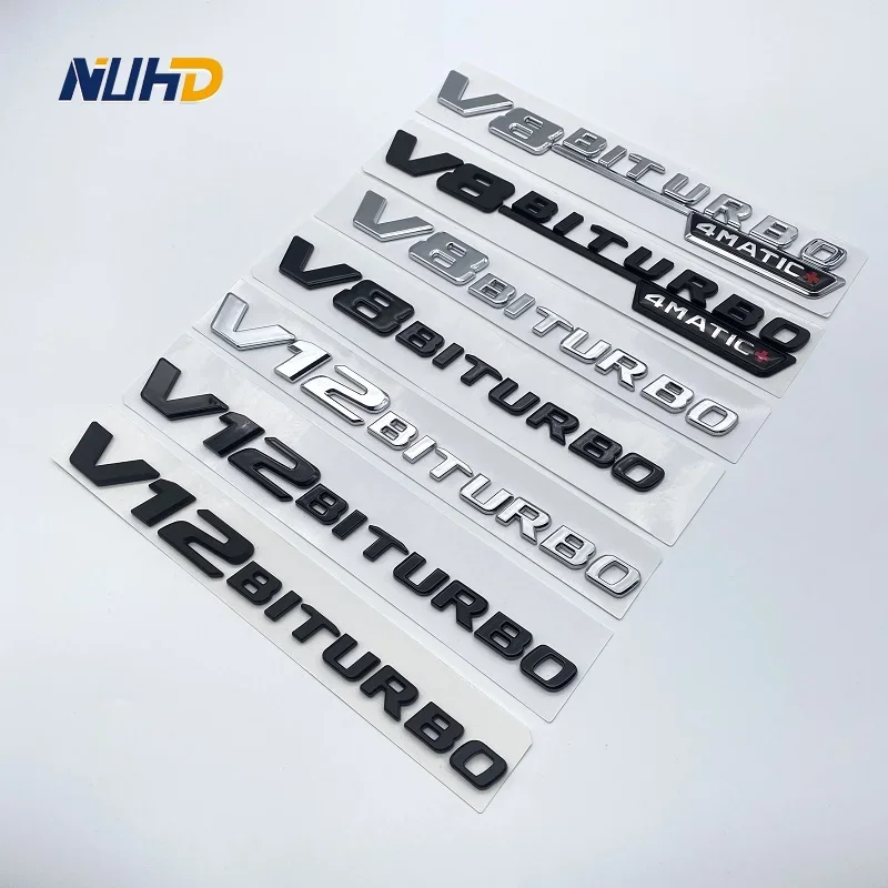 

Letter Emblem for Mercedes Benz AMG V12BITURBO V8 BITURBO 4MATIC+ Car Styling Fender Logo Sticker Chrome Black Red