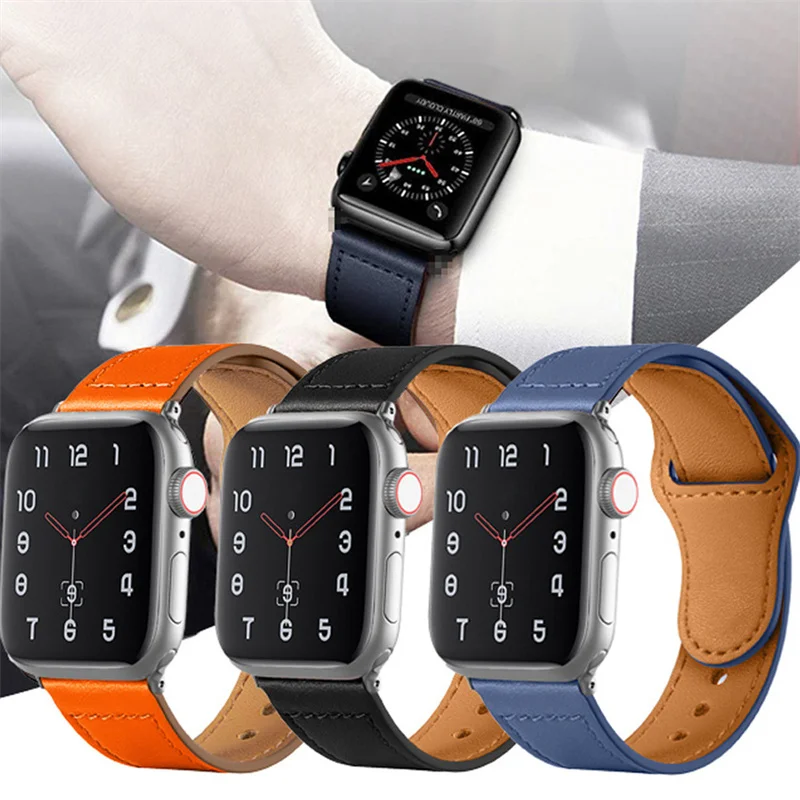 

Leather strap for Apple watch band 44mm 40mm 45mm 41mm correa 38mm 42mm watchband bracelet iWatch series 5 4 3 6 se 7 band