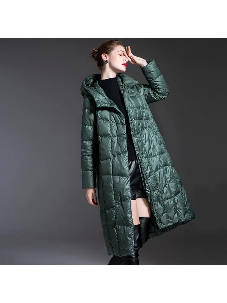 European Station Hooded Long 90 White Duck Down Coats Women 2022 Winter Fashion High-End Loose Thickening Warmer Jackets