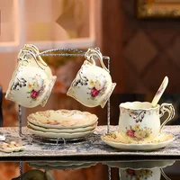4PCS Creative Shaped Coffee Cup Saucer European Style Ceramic Afternoon Tea Set Fine Bone China Tea Cup Gold-rimmed Drinkware
