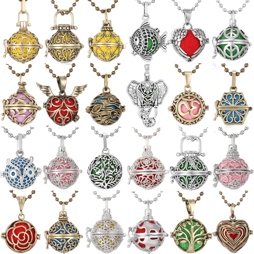 

10PCS Wholesale Mexico Chime Angel Wings Music Ball Necklace Vintage Perfume Aromatherapy Essential Oil Diffuser Locket Necklace