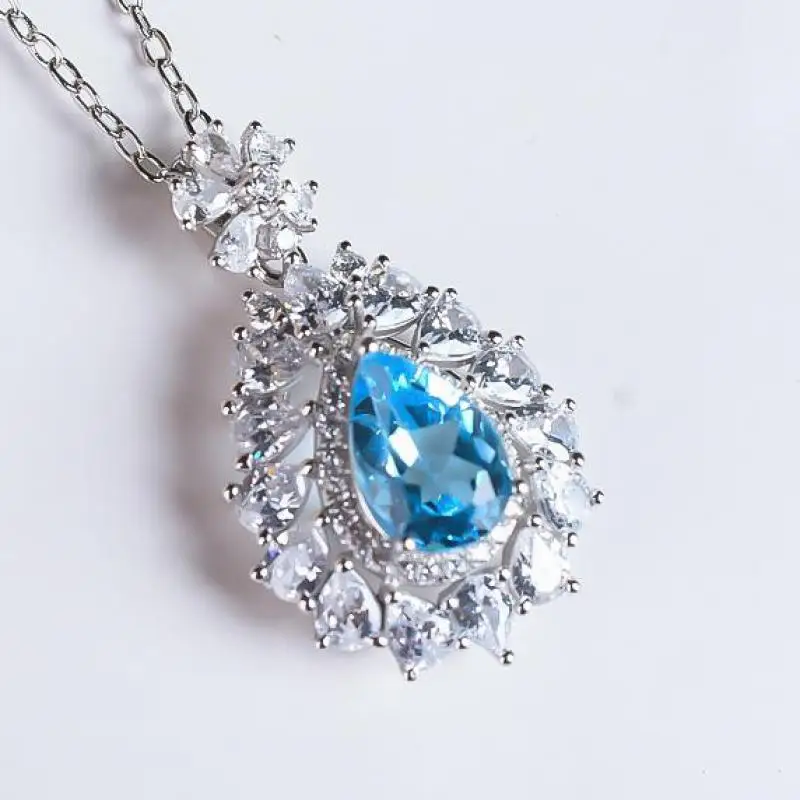 

Женское ожерелье из серебра 925 пробы с натуральным голубым топазом
