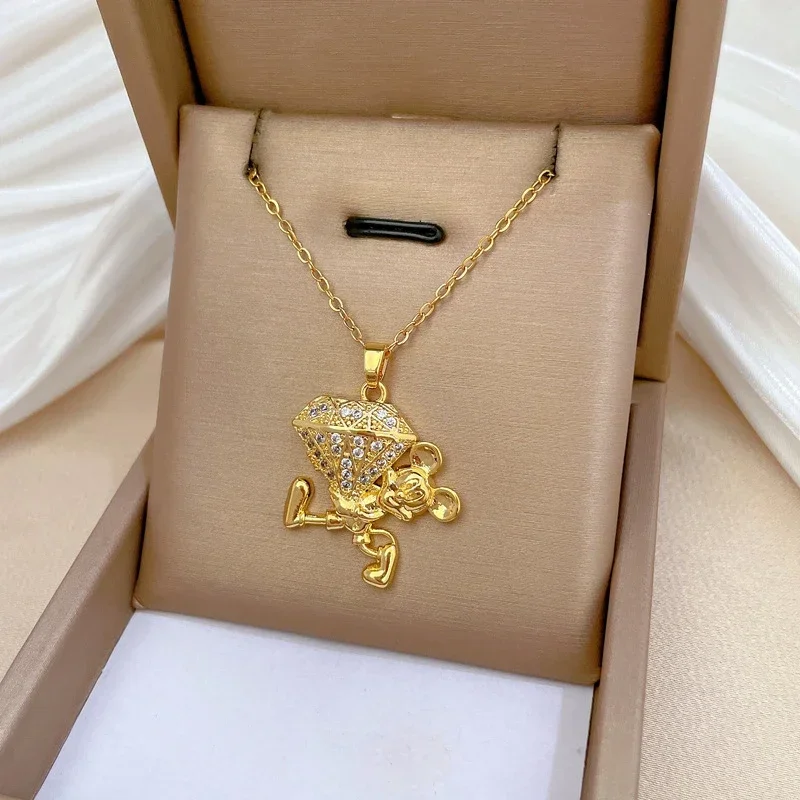 Титановая сталь Микки Маус горный хрусталь кулон ожерелье мультфильм женское