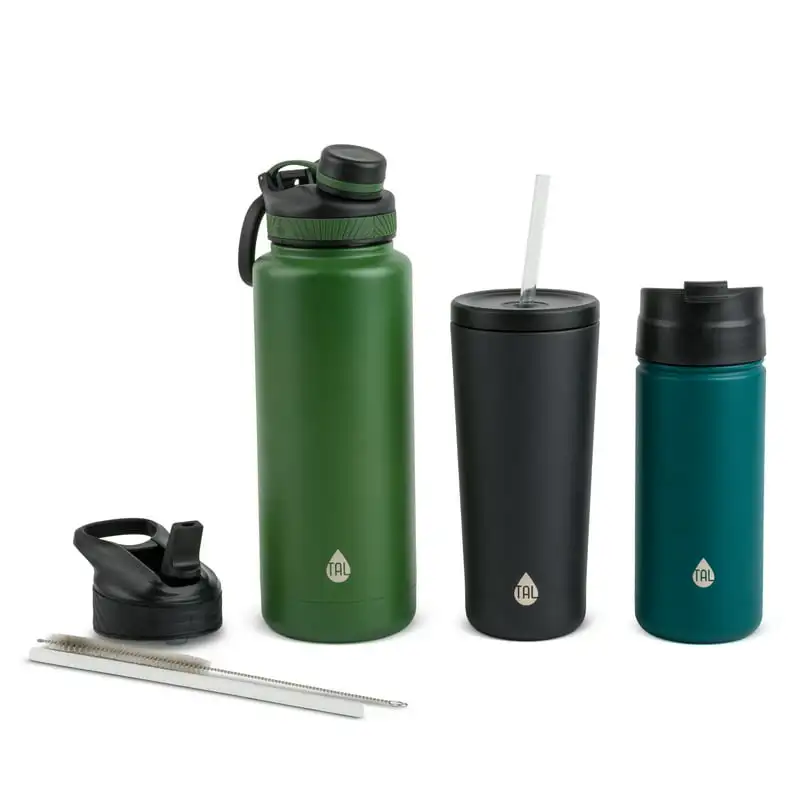 

Steel Water Bottle Bundle, 9 Piece Set, 40 fl oz, 24 fl oz, 18 fl oz, Green and Teal Air up Air up pods Foldable bottale Flask