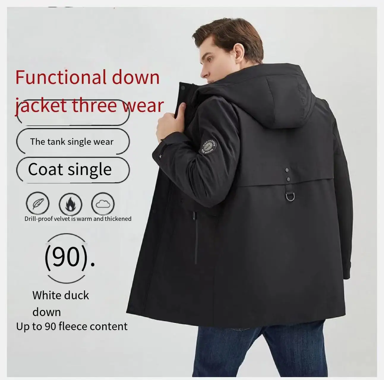 A coat three wear removable liner down jacket men's long section 2022 winter thickening white duck down jacket