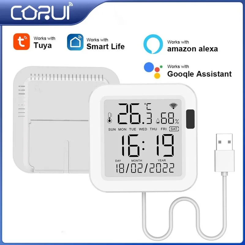 

CORUI Tuya WiFi Smart Temperature And Humidity Sensor LCD Indoor Hygrometer Thermometer Smart Home Work Alexa Google Assistant