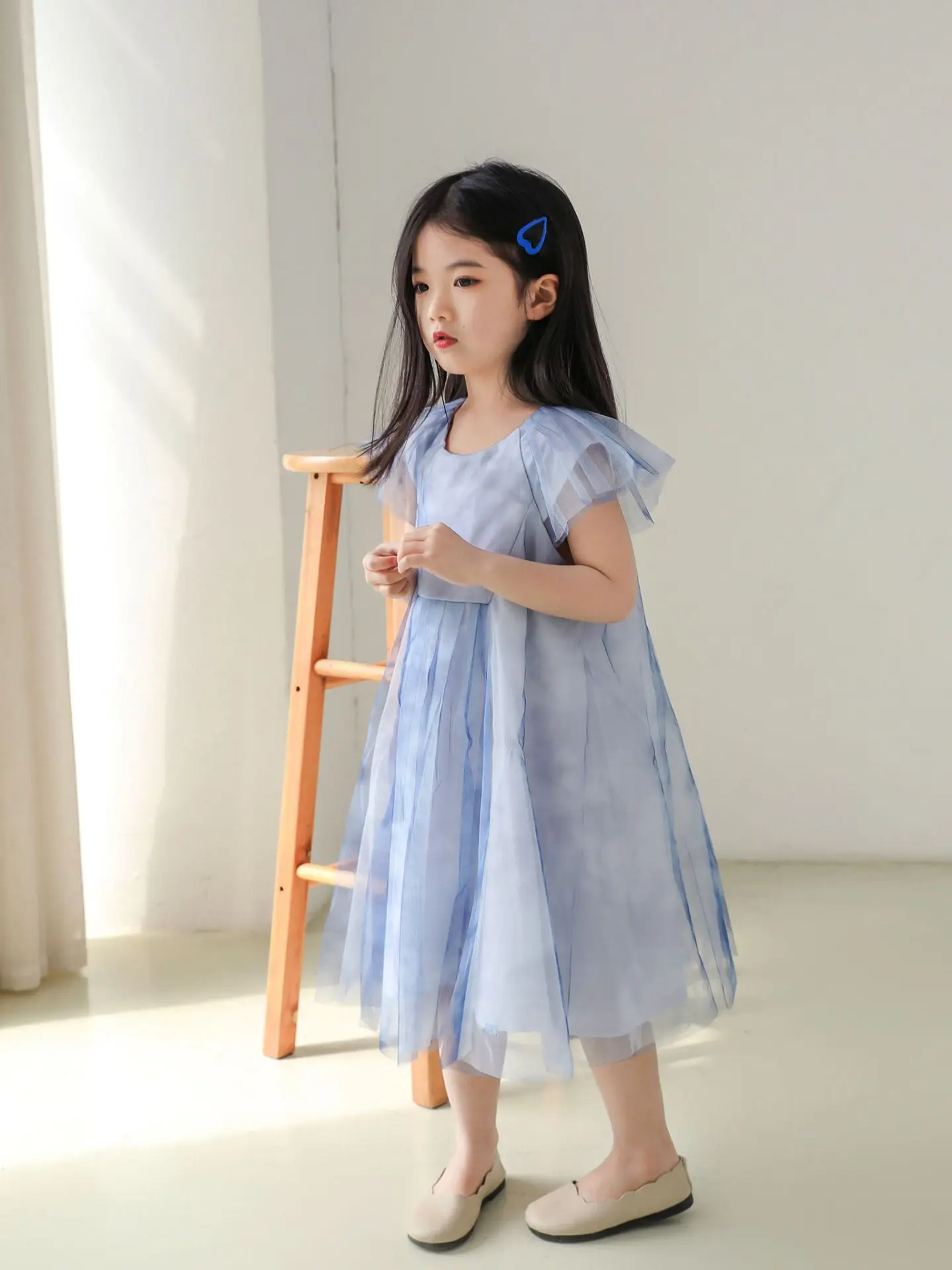 

2023 Summer Kids Clothes Girl Dresses Blue Mesh Sleeveless Children's Festive Princess Dress
