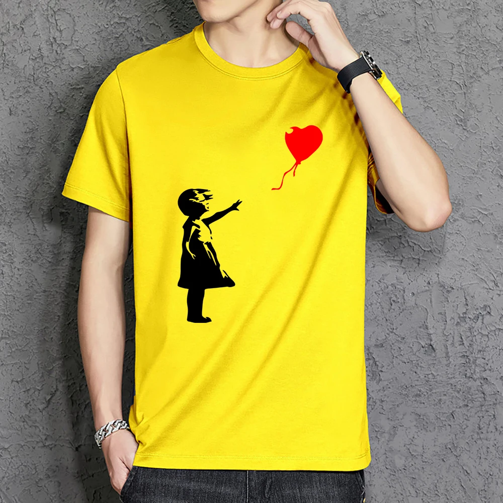 

World Peace Tshirt Men Balloon Girl Banksy T shirt Love Tshirts Summer Tops Tee Cotton Print Graphics Design Short Sleeve