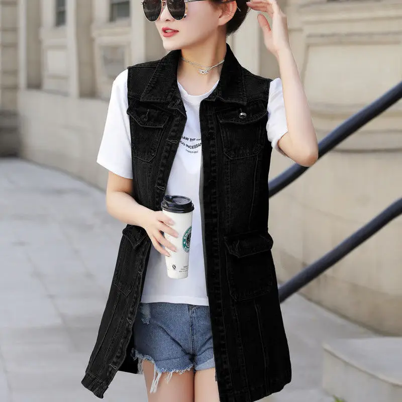 Women's Denim Vests 2023 Spring Summer Ripped Long Hole Jeans Waistcoat Femme Fahion Sleeveless Casual Jacket Outerwear S-6XL images - 6