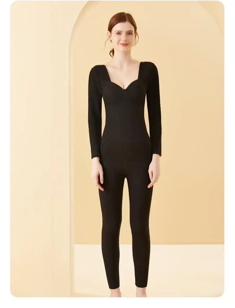 Women's Thermal Underwear Plush Thickened Seamless Autumn Winter bra-in Clothes Velvet Set