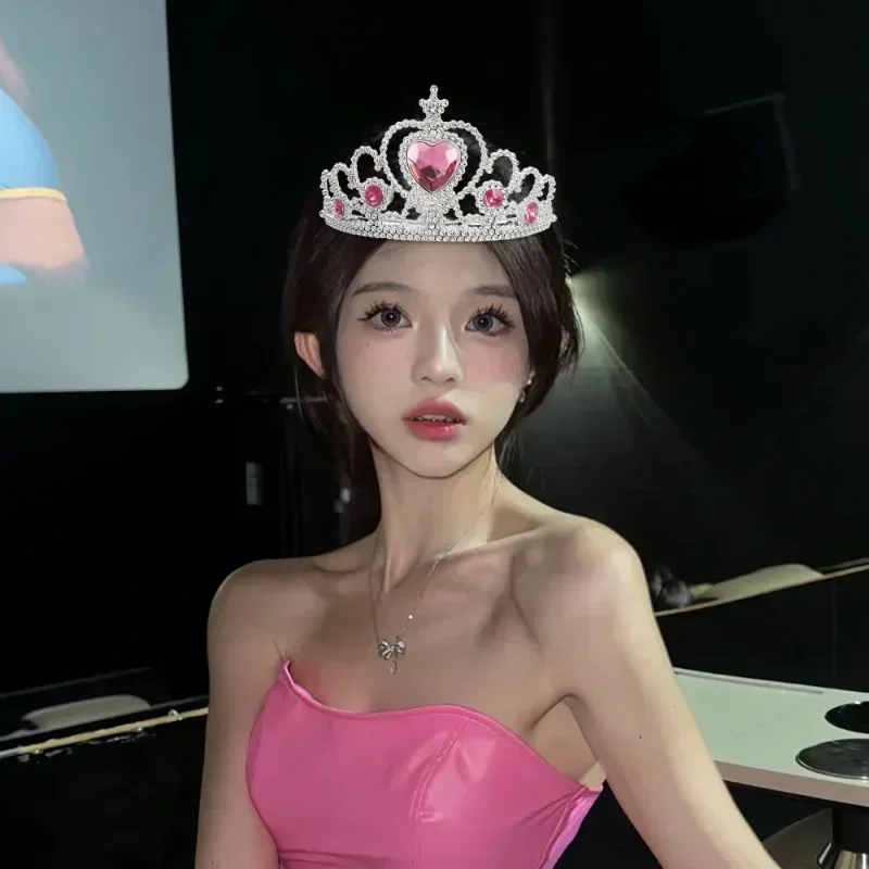 Женский свадебный обруч для волос Тиары-короны розового цвета украшение с синим