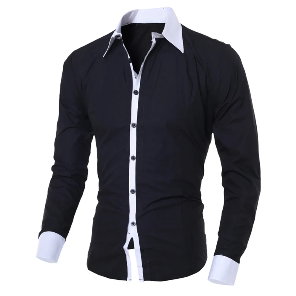 

Business Black White Shirt Style Fashion Personality Men's Casual Slim Lapel Casual Male Clothinglong-sleeved Shirt Top Blouse