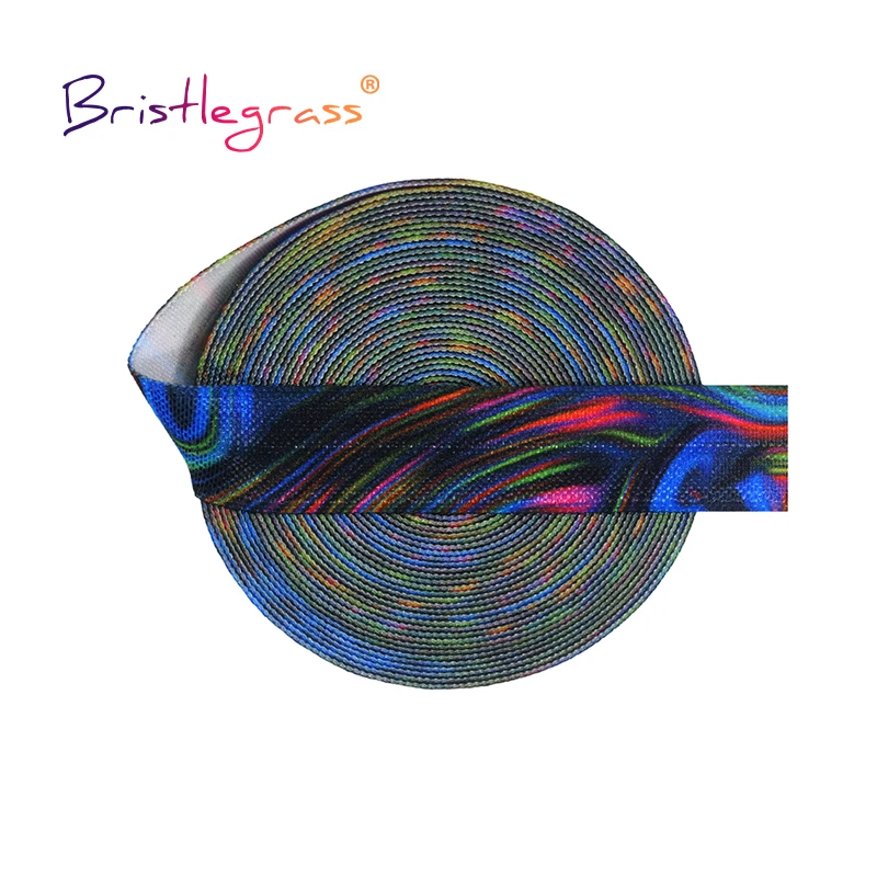 

BRISTLEGRASS 2 5 10 Yard 5/8" 15mm Rainbow Swirl Print Foldover Elastic FOE Spandex Band Hair Tie Headband Dress DIY Sewing Trim