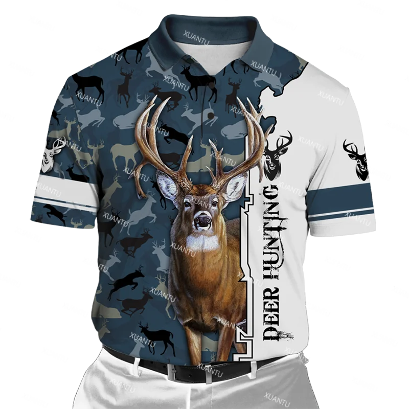 

Hunting Deer Quick Drying Clothes European Animal Summer Men's T-shirt With Logo Printing Uniforms Women Suits Lapel Polo Shirts