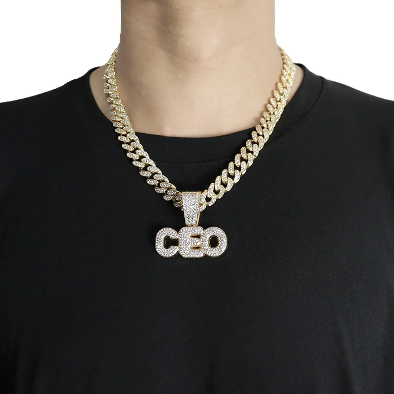 

Ожерелье с подвеской в стиле хип-хоп для женщин и мужчин, кубинская цепь Майами с кристаллами и надписями, подарочное Ювелирное Украшение дл...
