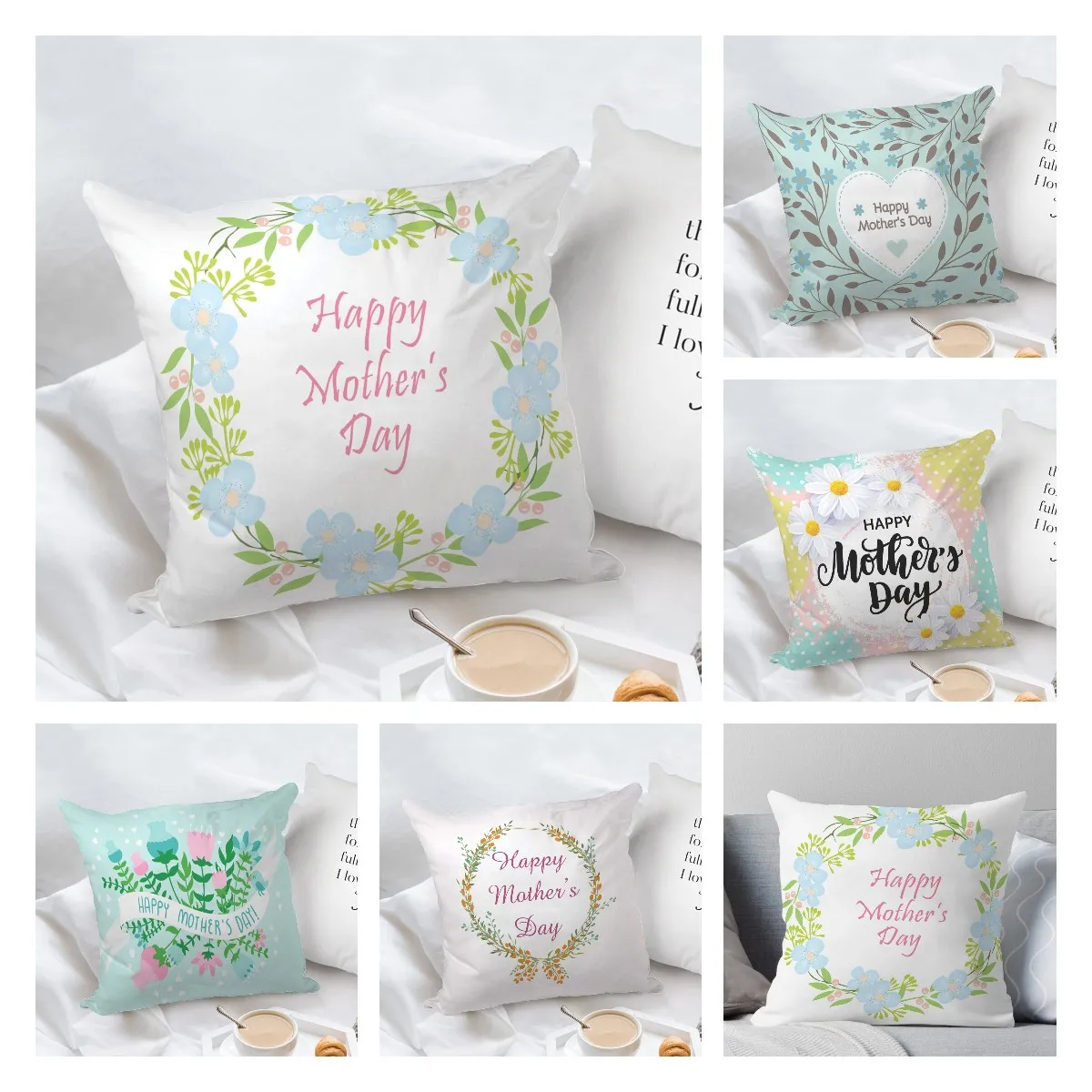 Cushion Cover Decorative Pillowcase Mother's Day Pattern  Polyester Square Throw Pillows For Bed Couch Home Decor 45x45cm