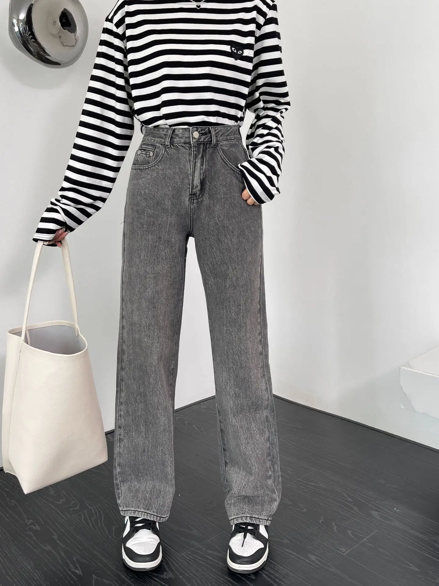 

Универсальные прямые джинсовые брюки, Новинка весна-осень 2023, винтажные свободные брюки со средней талией и высокой талией, повседневные джинсовые брюки для женщин