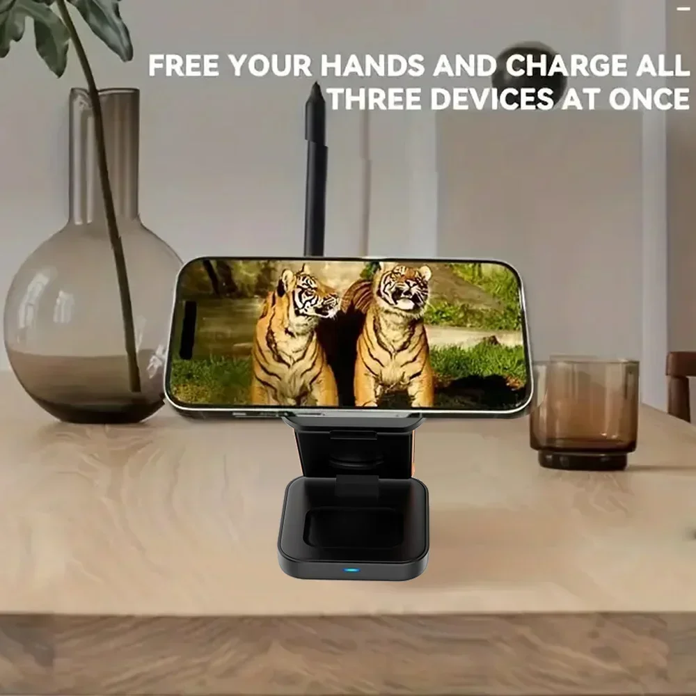 Фото 3 в 1 Складная магнитная Беспроводная зарядная подставка для iPhone 15 14 13 12 Apple Watch AirPods 3/2 док-станция Держатель для быстрой зарядки №2