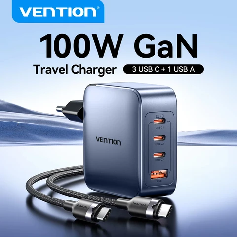 Зарядное устройство Vention USB-C 100 Вт GaN для MacBook, ноутбуков, быстрая зарядка PD для iPhone, Xiaomi, зарядное устройство USB Type-C для iPhone 17, 16