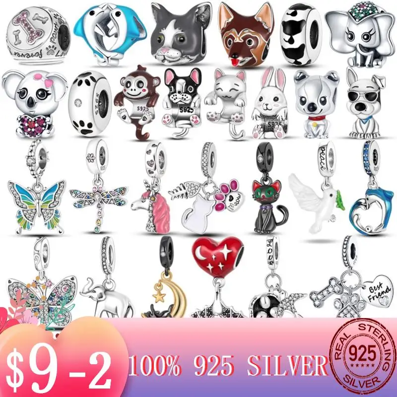 

Лидер продаж 2022, бусины в виде бабочки, искусственное серебро 925 пробы, бульдог, кошка, слон, единорог, подходят для изготовления оригинальных ювелирных изделий для браслетов емкостью