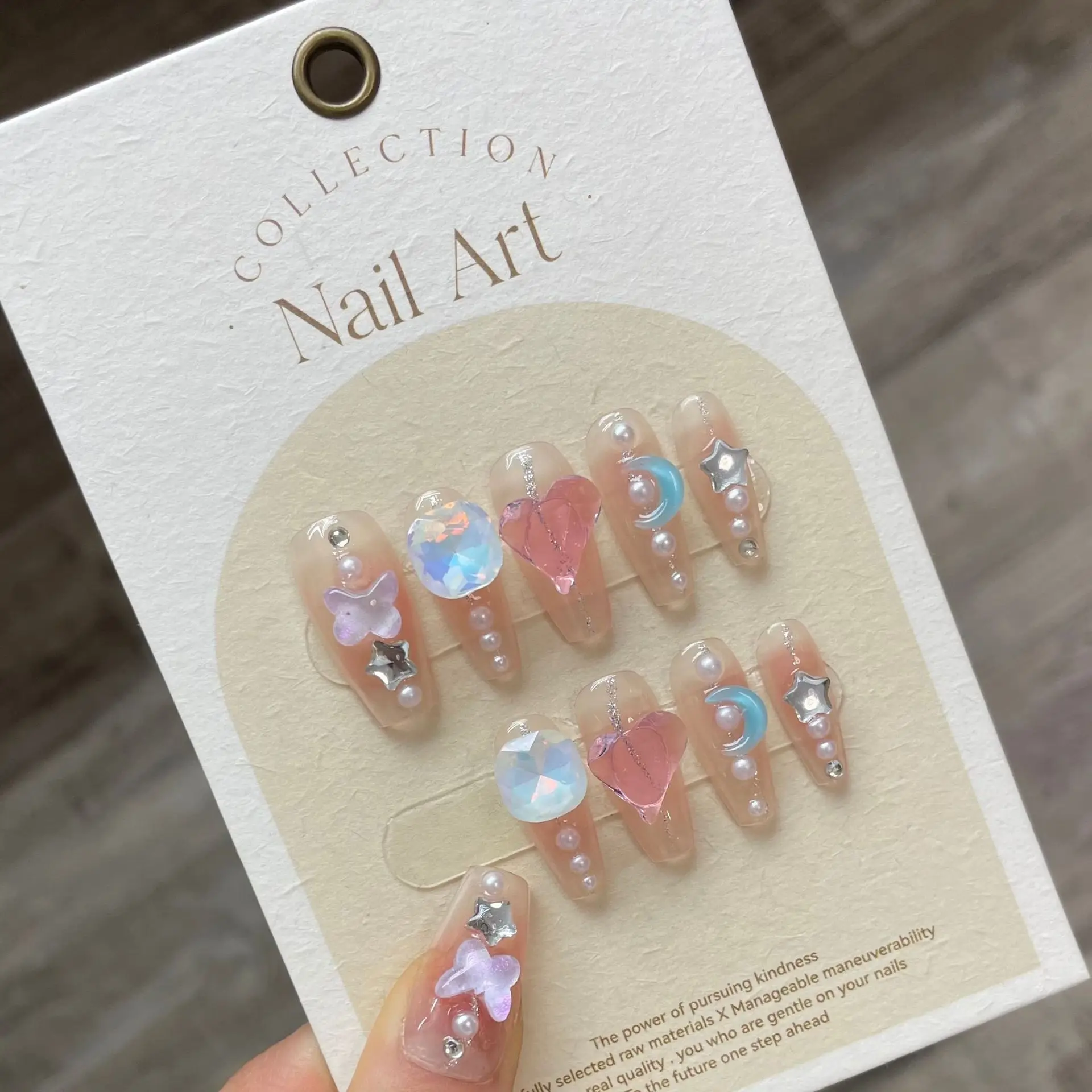 

Moon Stars Handmade Press on Nails With Rhinestones High Quality Ballet Wearable Fake Nails For Hot Girl Japanese Y2K Nail Art