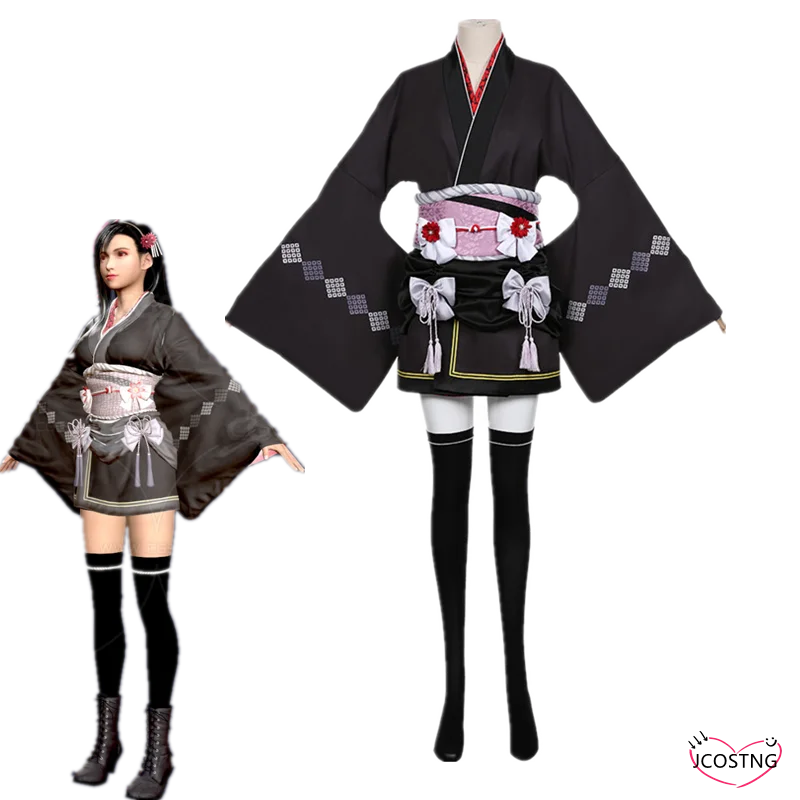 Костюм для косплея из аниме Последняя Фантазия 7 ремейк Tifa Lockhart Короткое Кимоно