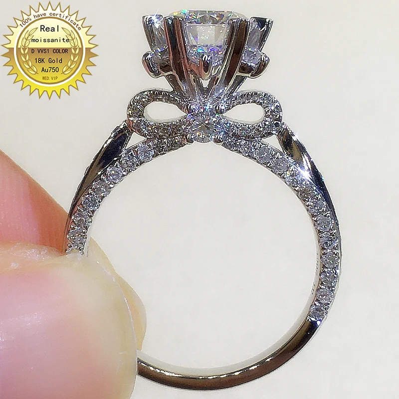 

luxury 2Carat Round shape 18K Au750 White Gold Ring DVVS Moissanite Diamonds Wedding Party Engagement Anniversary Ring