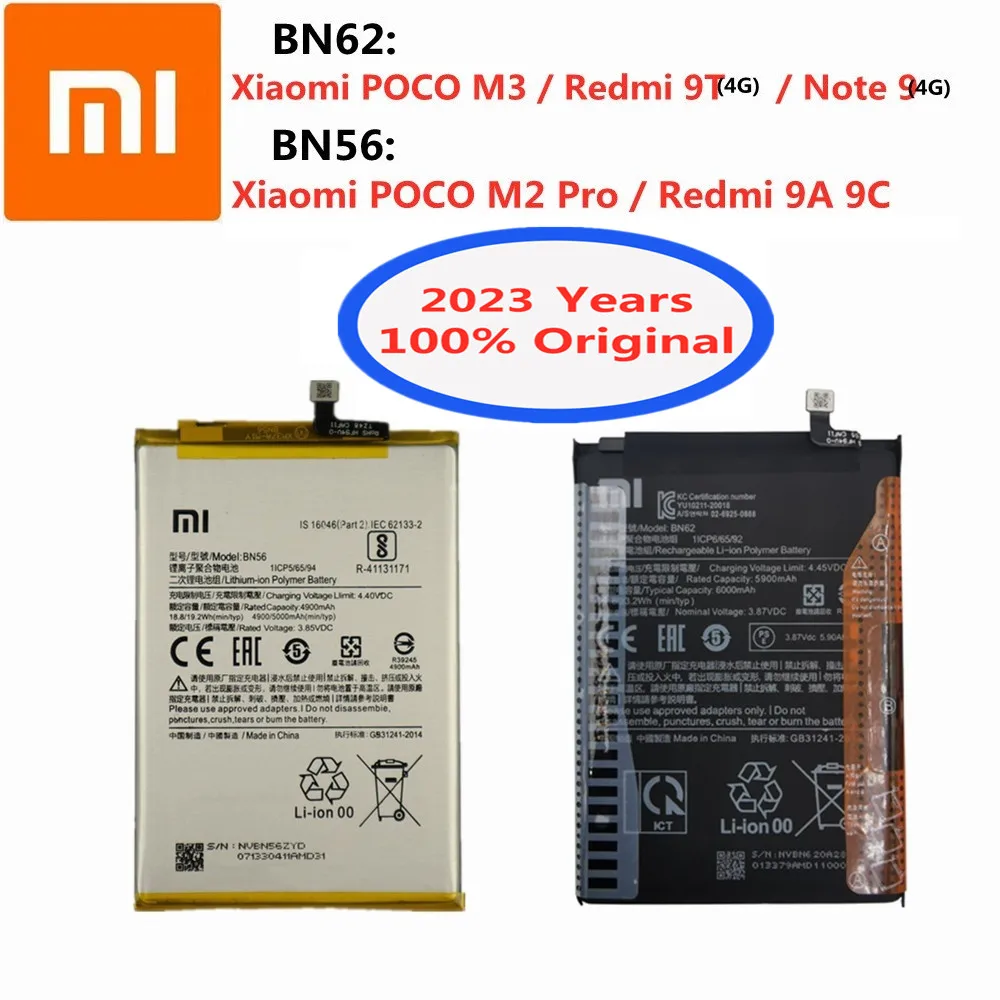 

2023 years BN56 BN62 Original Battery For Xiaomi POCO M3 M2 Pro / Redmi 9A 9C 9T Note 9 4G Version High Quality Phone Battery