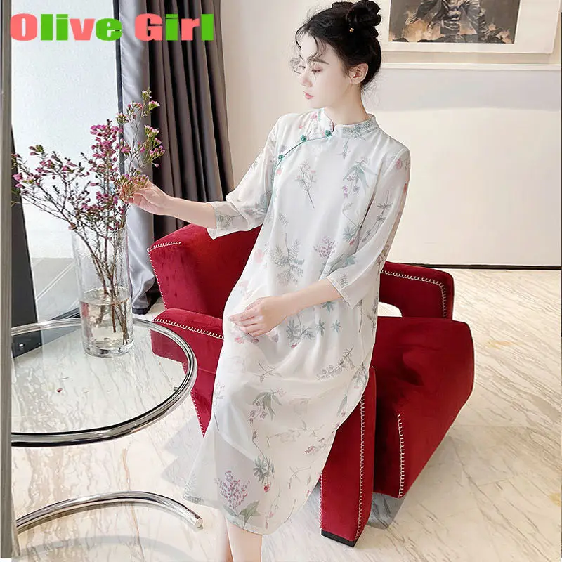 Китайское платье Ципао современное улучшенное Cheongsam лето 2025 года шифоновая