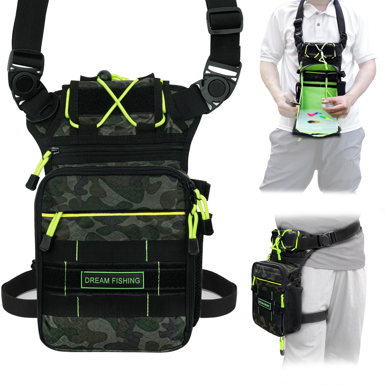 

QualyQualy Fishing Tackle Storage Bag Rod Bag Outdoor Chest Bag Waist Bag Leg Bag Cross Body Sling Bag Fishing Bag With Box