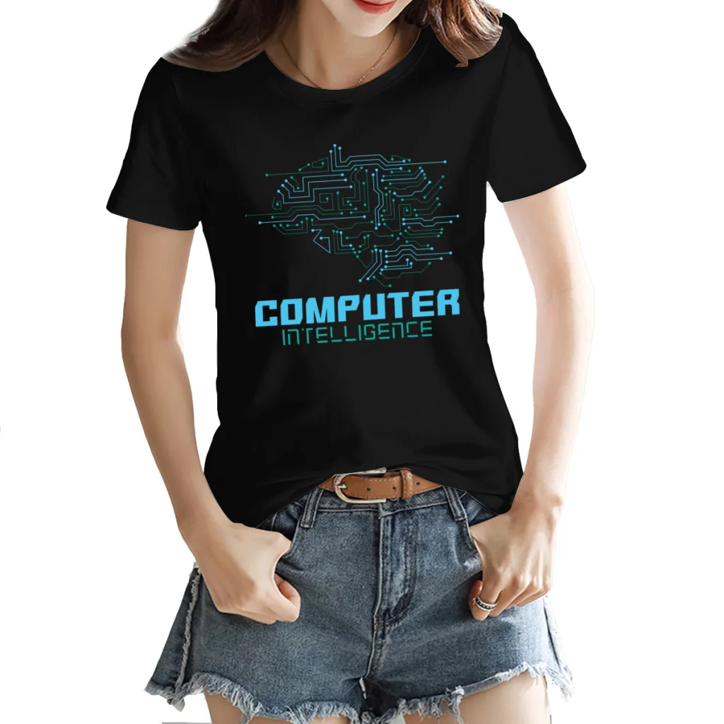 

Computer Intelligence Computer Women's T-shirt Vintage Black Funny SarcasticRound neck Tops Tees European Size