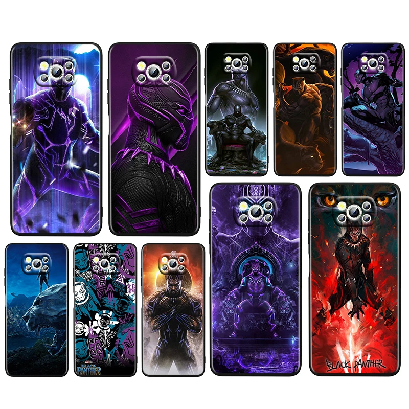

Marvel Hero Black Panther Case For Xiaomi Poco M4 X3 F3 GT NFC M3 C3 M2 F2 F1 X2 Pro Silicone TPU Black Phone Cover Capa
