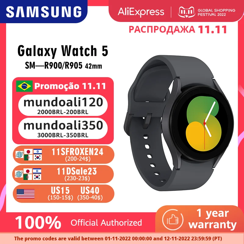  Global Version Samsung Galaxy Watch 5 40mm R900 Smartwatch 1.2\" Super AMOLED Blood Pressure Measurement ECG Fitness Track Fast 