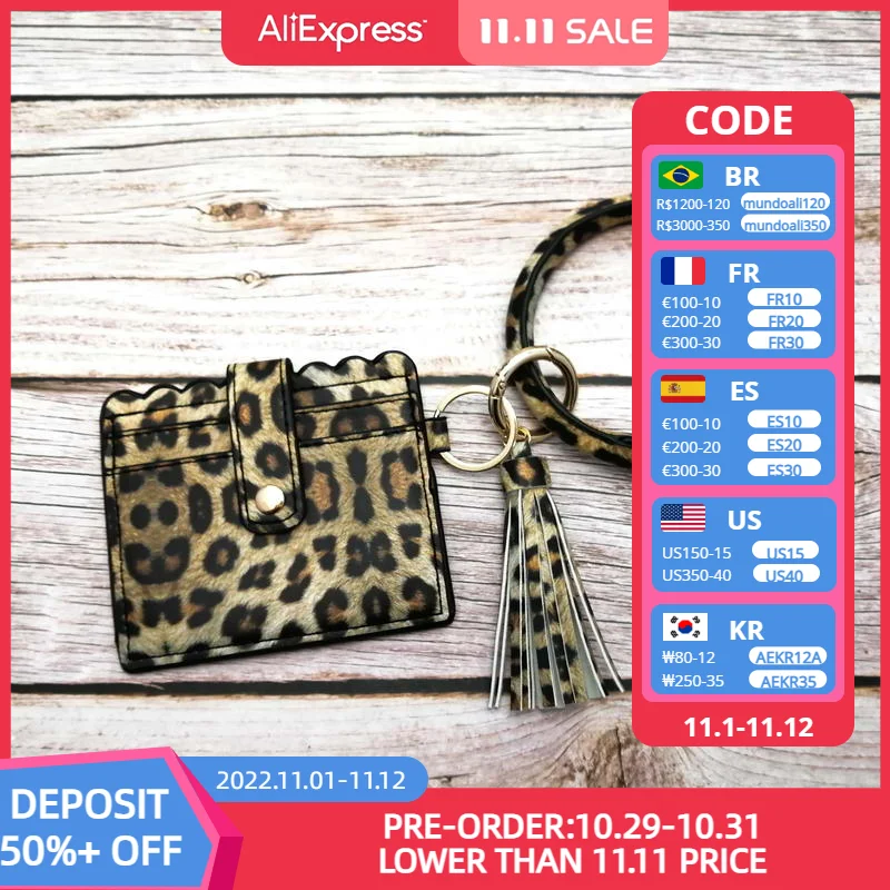 

PU Leather Keychain Tassel Big O Bangle Wallet For Women Fashion Bracelet Keychain Jewelry