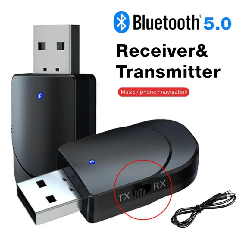 

3 in 1 USB Bluetooth 5.0 Adapter Transmitter Receiver Audio Adapter Dongle 3.5mm AUX for TV PC Headphones Stereo Car HIFI Audio