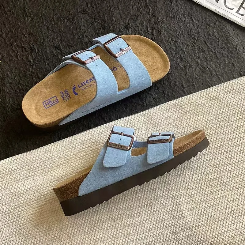 Birken Shoes 2023 New Summer Wear Slippers Women's Platform Increased Holiday Leisure Beach Women's Half Slippers.